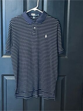 Ralph Lauren Navy and White Striped Polo Shirt